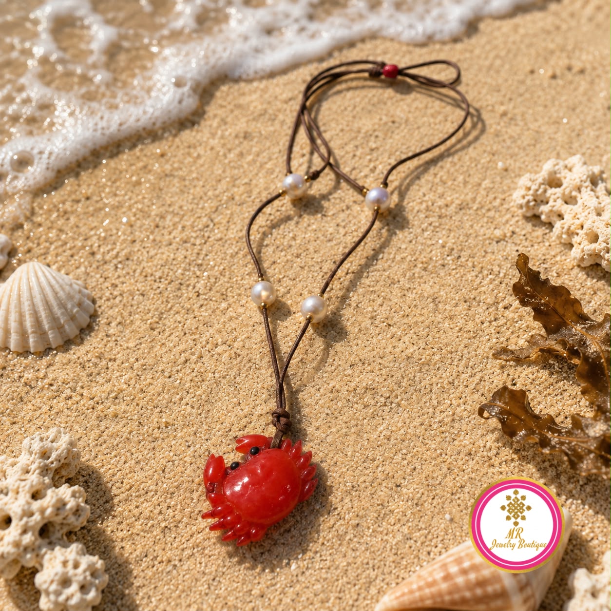 Collar en suede marrón y cangrejo 🦀 rojo